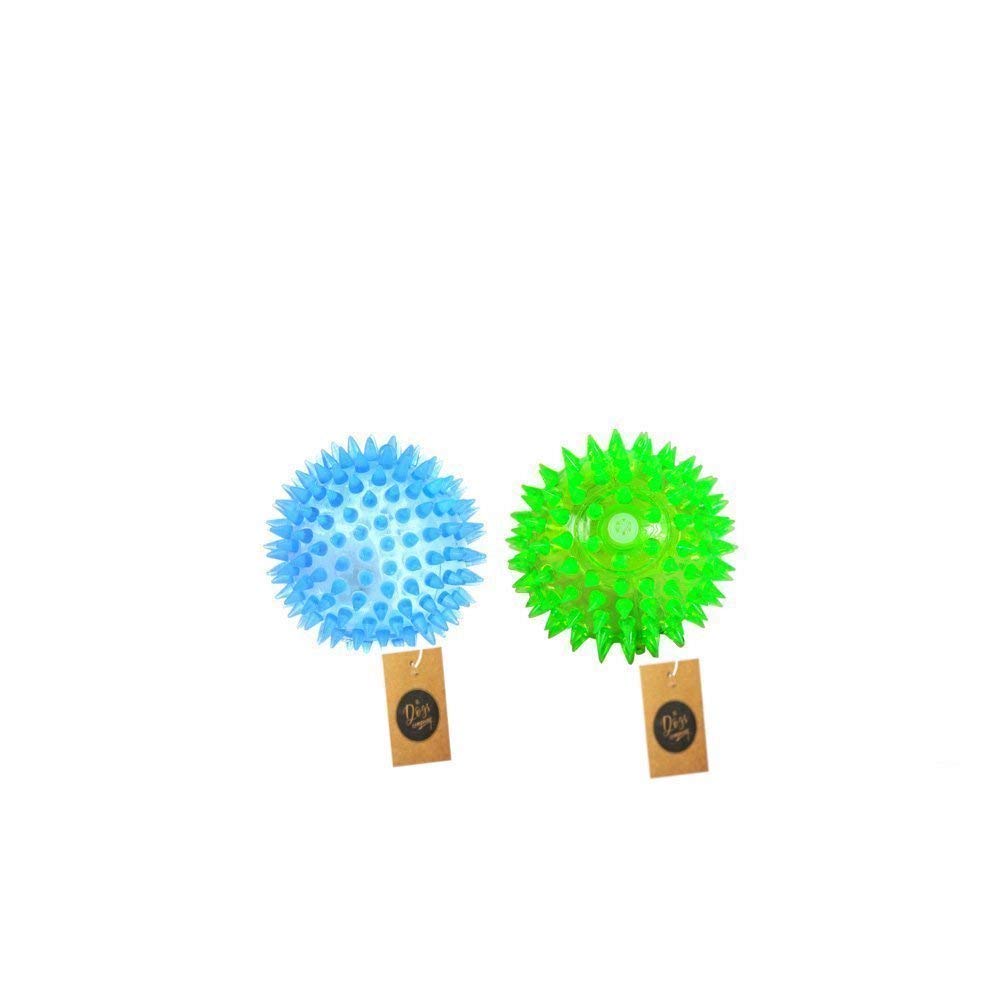 The Pets Company Natural Rubber LED Spikey Ball Dog Chew Toy, Puppy Teething Toy, Assorted (Set of 2), 3 inches, Colour May Vary
