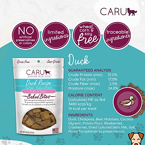 CARU - Soft n Tasty Baked Bites - Duck Bites Dog Treats - Flavorful Training Treats - 4 oz