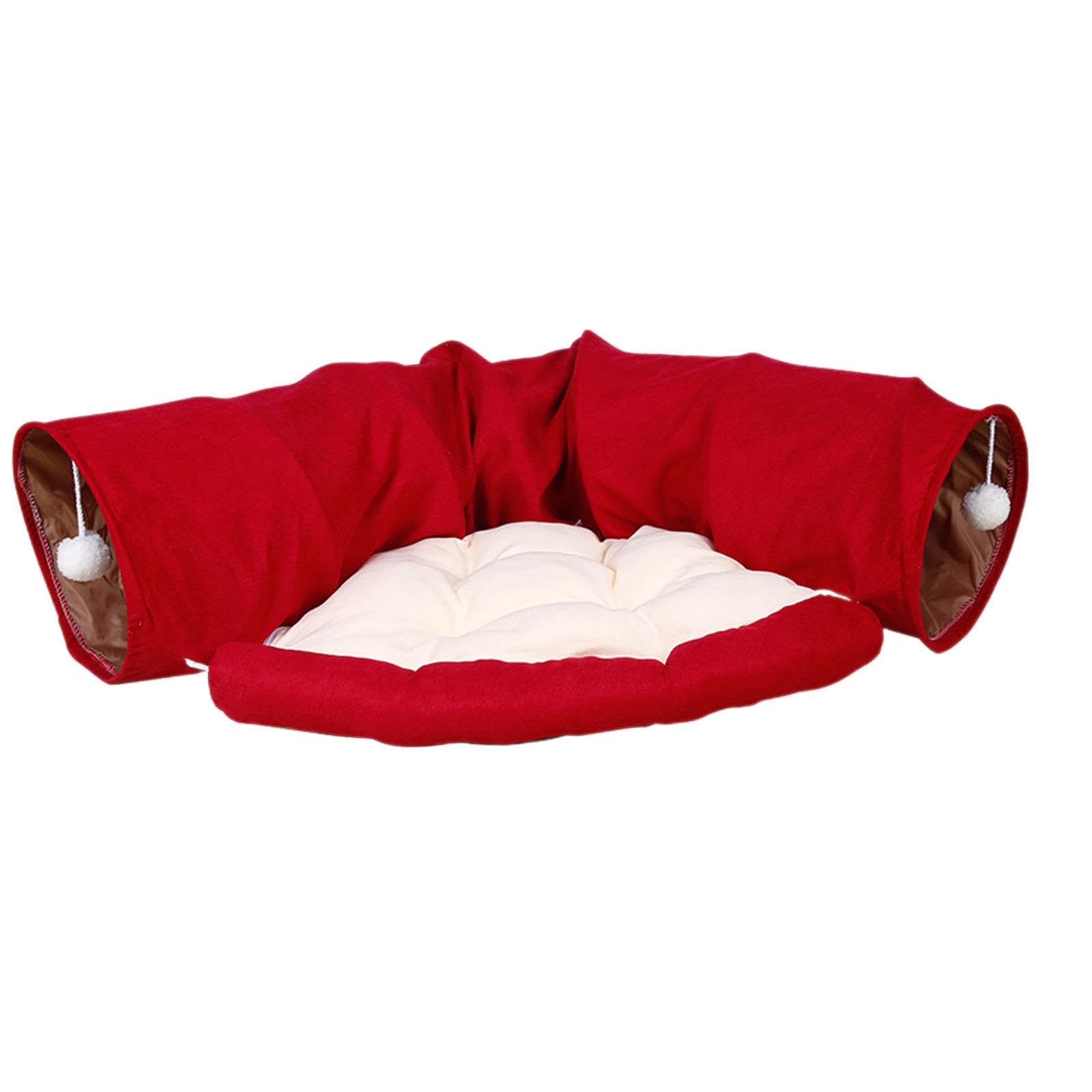 Ilsmysutra Cat Tunnel And Bed Toy Set With Removable Washable Mat For Cats Pets Hamster Red | Cat Supplies | Toys