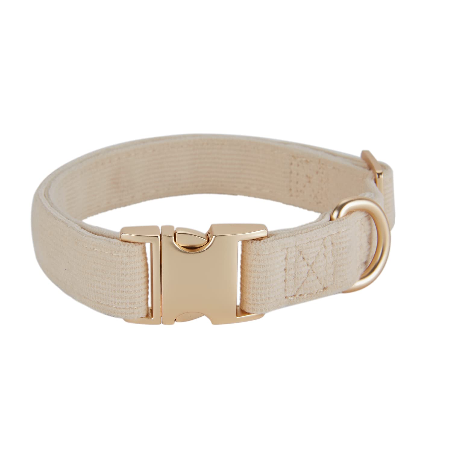 Petiry Soft Corduroy Fibric Dog Collar with High Grade Metal Buckle, for Large Dogs.(White,Large:17-26'')