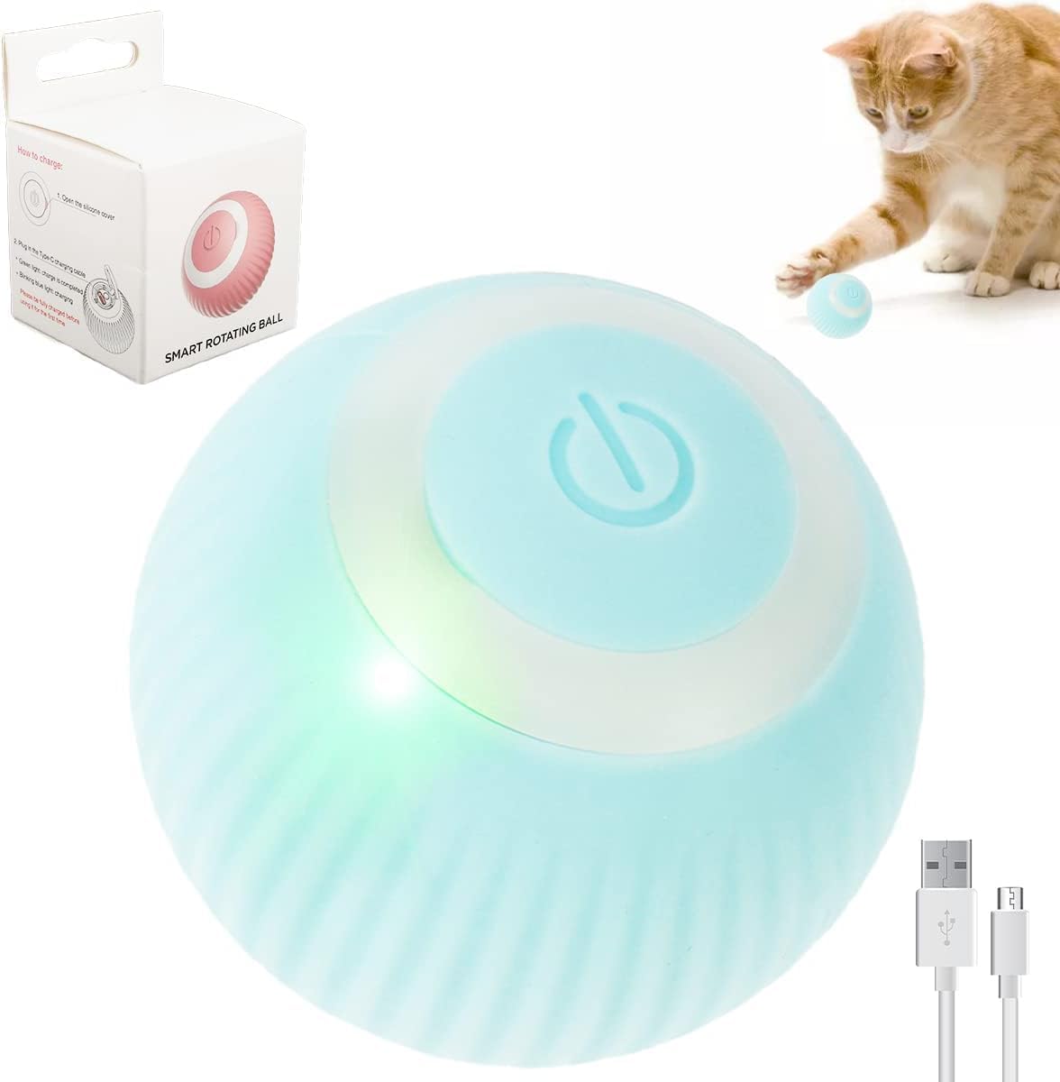 Divik Gravity Smart Roller Ball Interactive Cat Toys Ball With Led Lights Pets 360 Automatic Rolling Kitten Toys With TypeC Cha