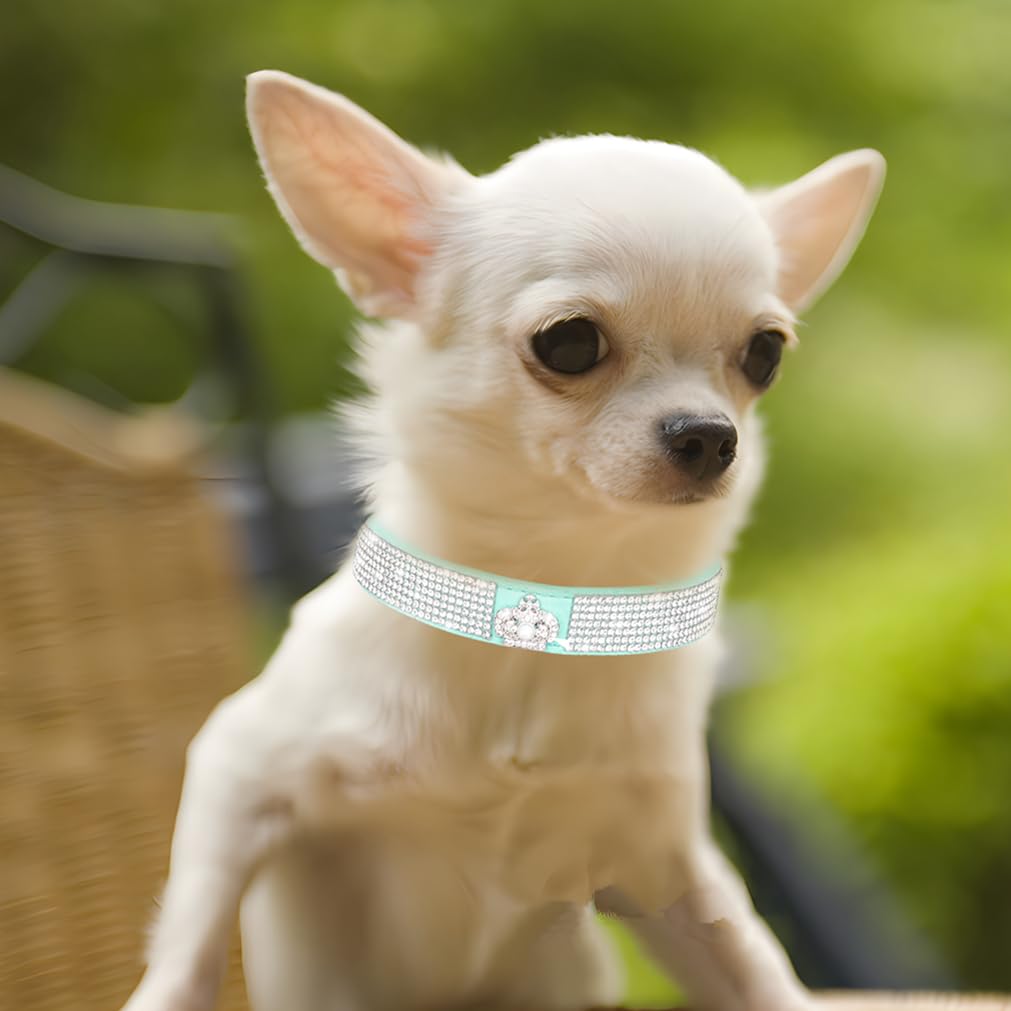 Light Blue Rhinestone Small Dog Collar, Small Puppy Collars,Bling Diamond Cat Collar Pretty Jewel Glitter Sparkly Pet Puppy Coll