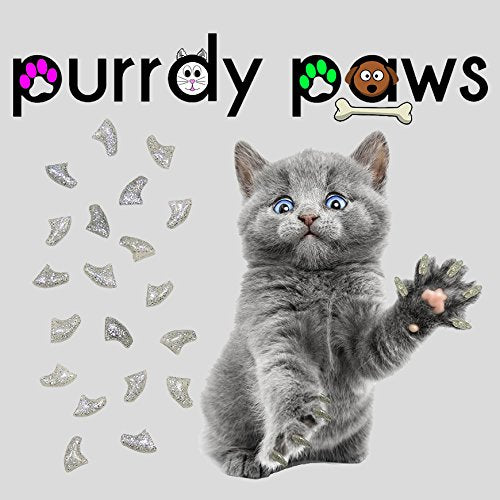 Purrdy Paws Soft Nail Caps for Cats - 40 Pack, Small Size, Silver Glitter