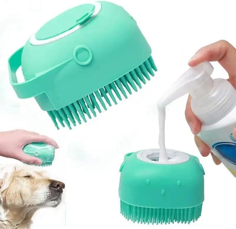 Bohobark Dog Cat Bath Brush  Puppy Pet Massage & Grooming Brush  Silicone Dog Shampoo Brush With Soap Dispenser  Deshedding T