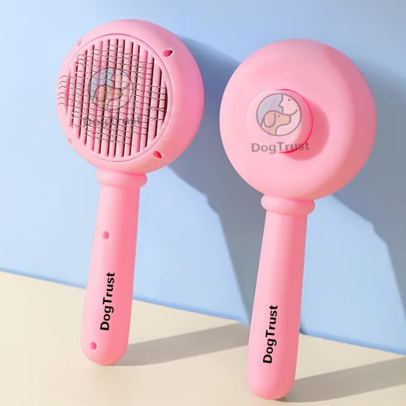 Dog Trust Self Cleaning Slicker Brush Dog Brush And Cat Brush Cat Hair Brush With Curved Needle Comb Remove Loose Undercoat And 