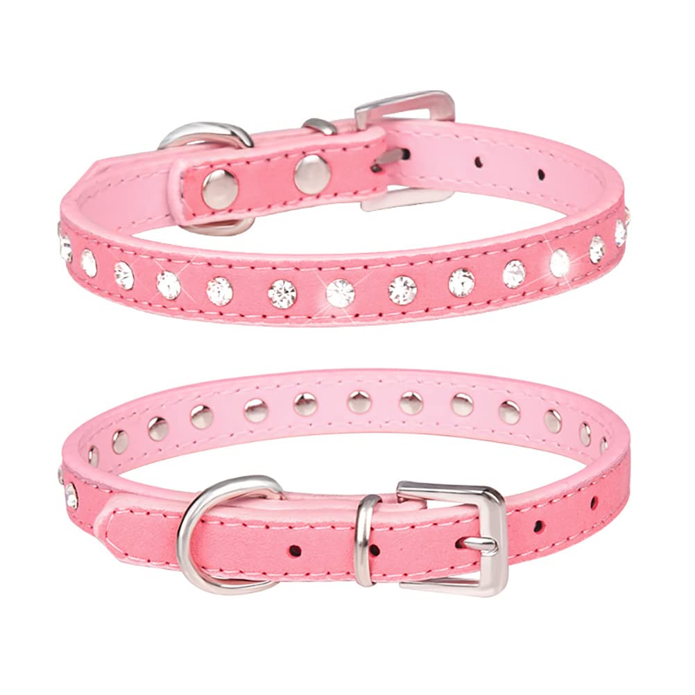 Puppy Dog Collar With Crystal Diamond Colorful Bling Girl Puppy Cat Collars Pink S