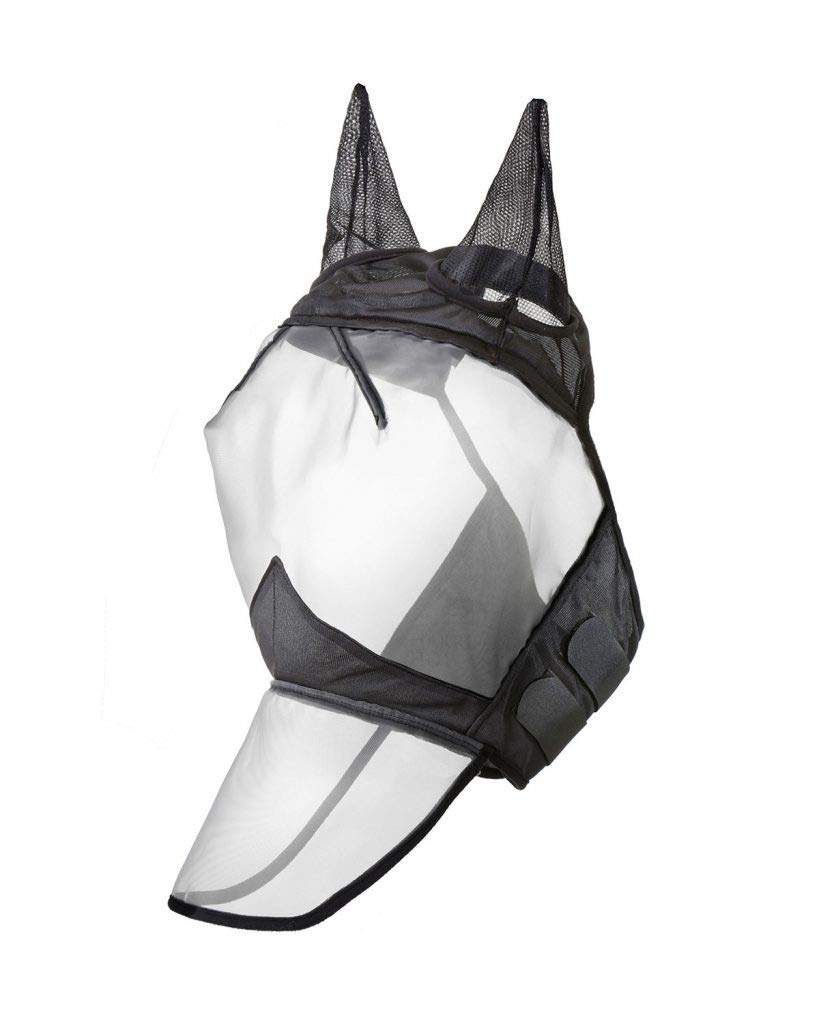 Harrison Howard CareMaster Horse Fly Mask Long Nose with Ears Full Face Black Medium Cob