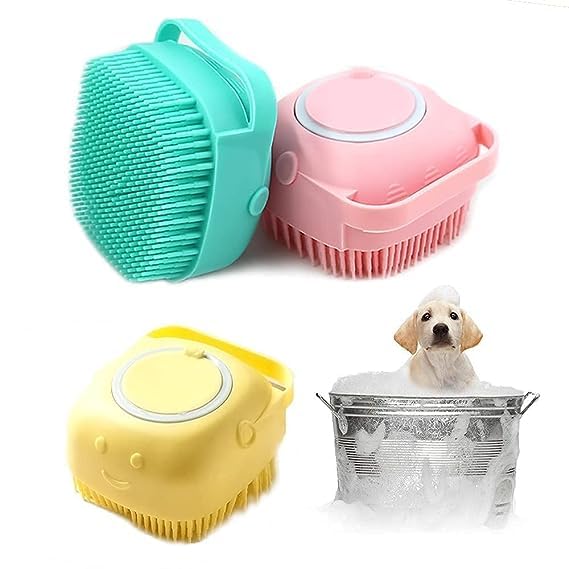 M.S Traders Dog Grooming Brush, Pet Shampoo Bath Brush Soothing Massage Rubber Dog Bath Brush, Pet Massage Brush Shampoo Dispens