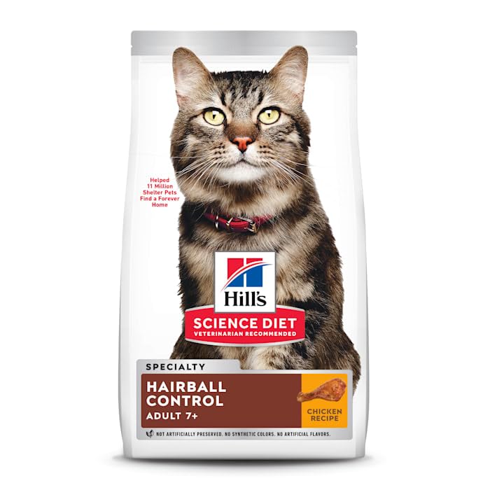 Hills Science Diet Hairball Control, Senior Adult 7+, Hairball Control Support, Dry Cat Food, Chicken Recipe, 3.5 lb Bag