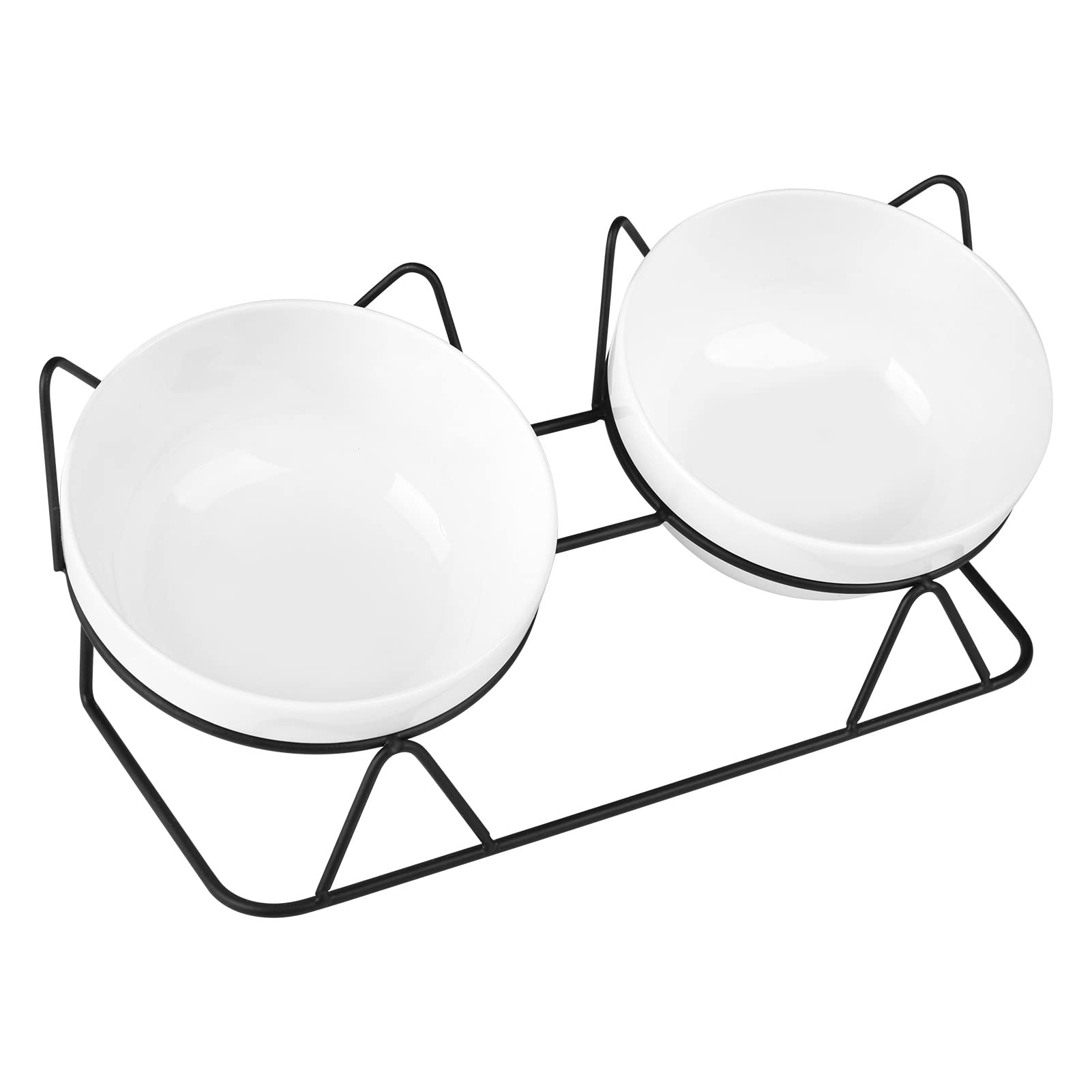 Trosetry Cat Bowls, Double Ceramic Pet Bowls with 15Tilted Raised Stand for Food and Water, Anti Vomiting Dish Feeder, Perfect P