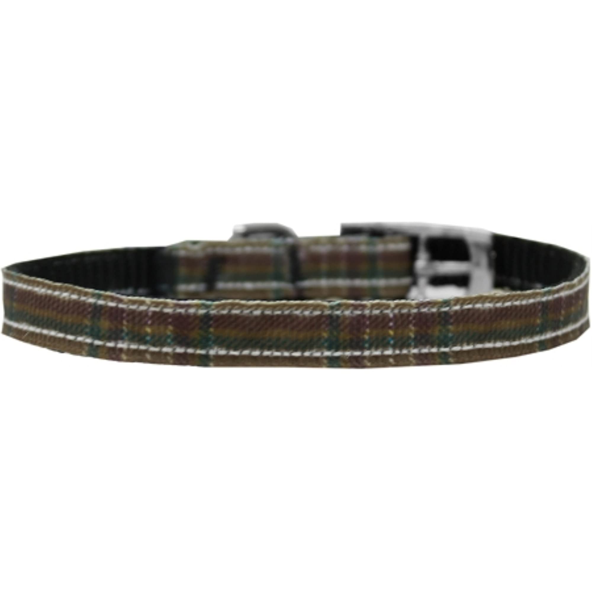 Mirage Pet Products 3/8" Plaid Nylon Dog Collar with Classic Buckle, Size 10, Brown