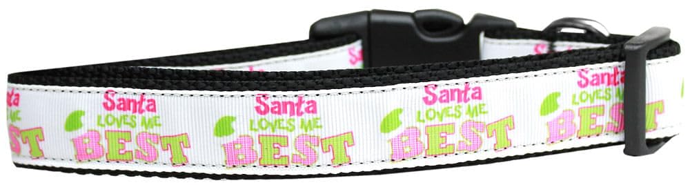 Christmas Pet Dog & Cat Nylon Collar or Leash, "Santa Loves Me Best" XS Collar
