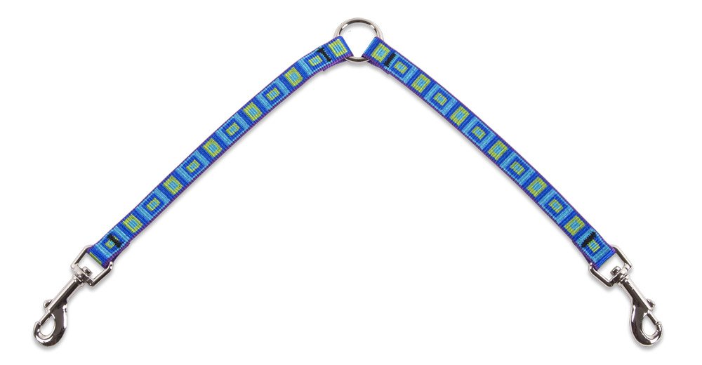 Coupler for Walking Two Small Dogs Together, 1/2'' Wide Sea Glass Design by Lupine, 18'' Long