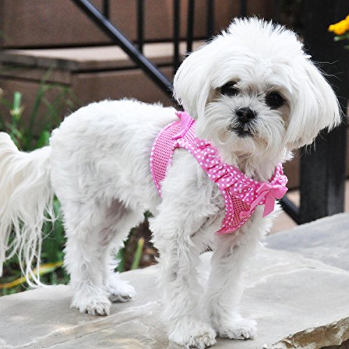 Doggie Design Dog Harness - No Choke Dog Harness, Dog Vest, Mesh Polyester, Pet Harness, Simple Step In And Go Design - Pink Polka Dot - S