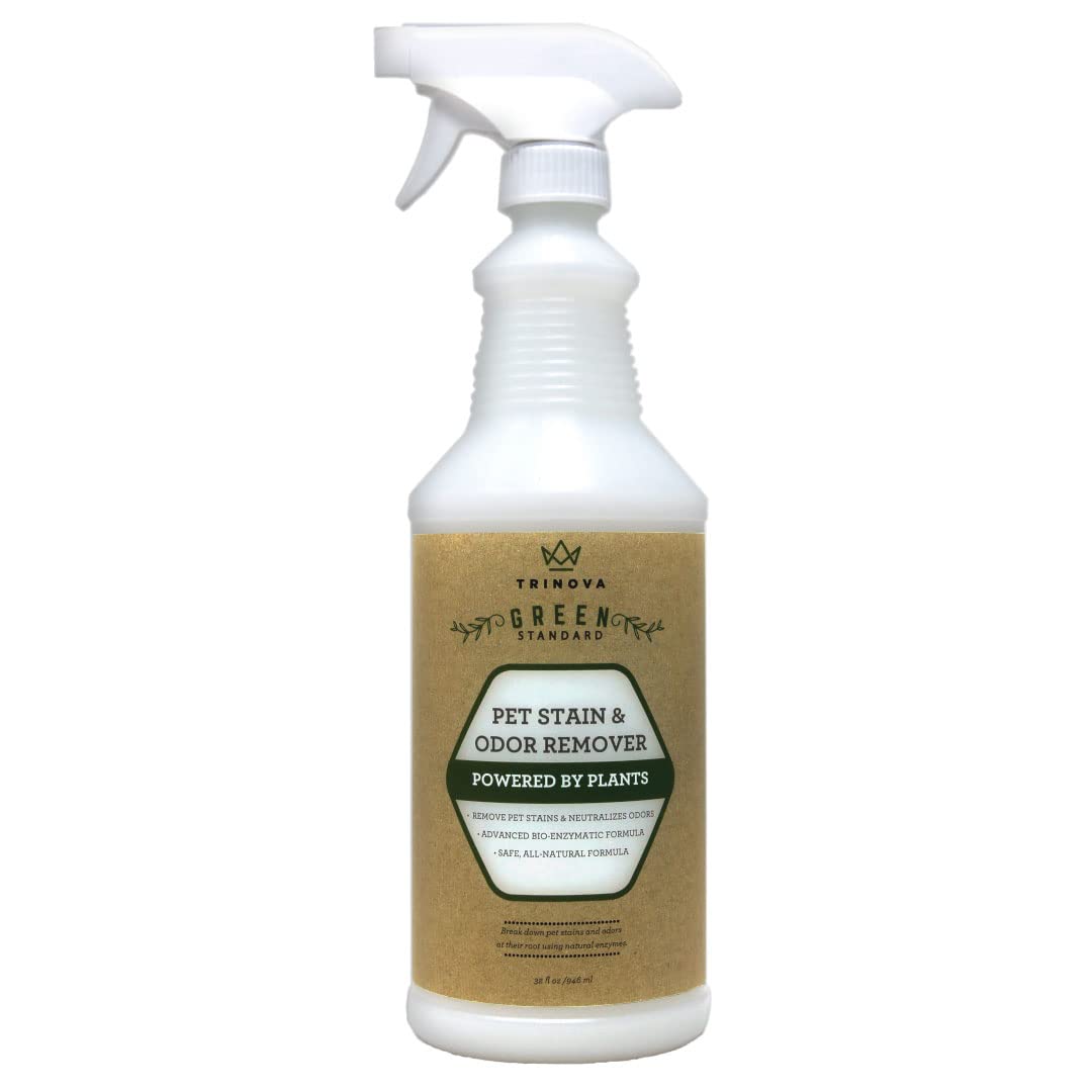 Trinova Natural Pet Stain And Odor Remover Eliminator - Advanced Enzyme Cleaner Spray - Remove Old & New Pet Stains & Smells For Dogs & Cats - All-Surface Safe - 32 Oz