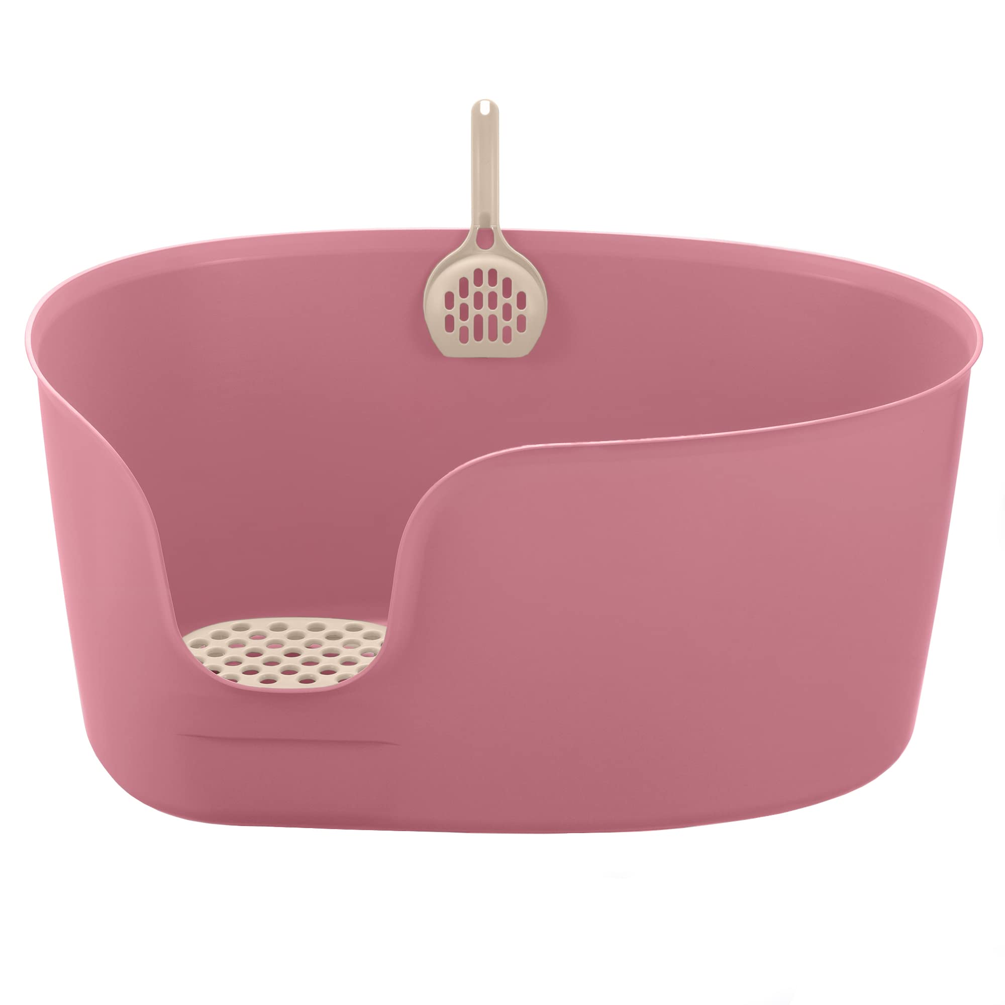 Richell PAW TRAX XL High Wall Cat Litter Box - Salmon Pink, Wide Plastic Pan, Model 60035