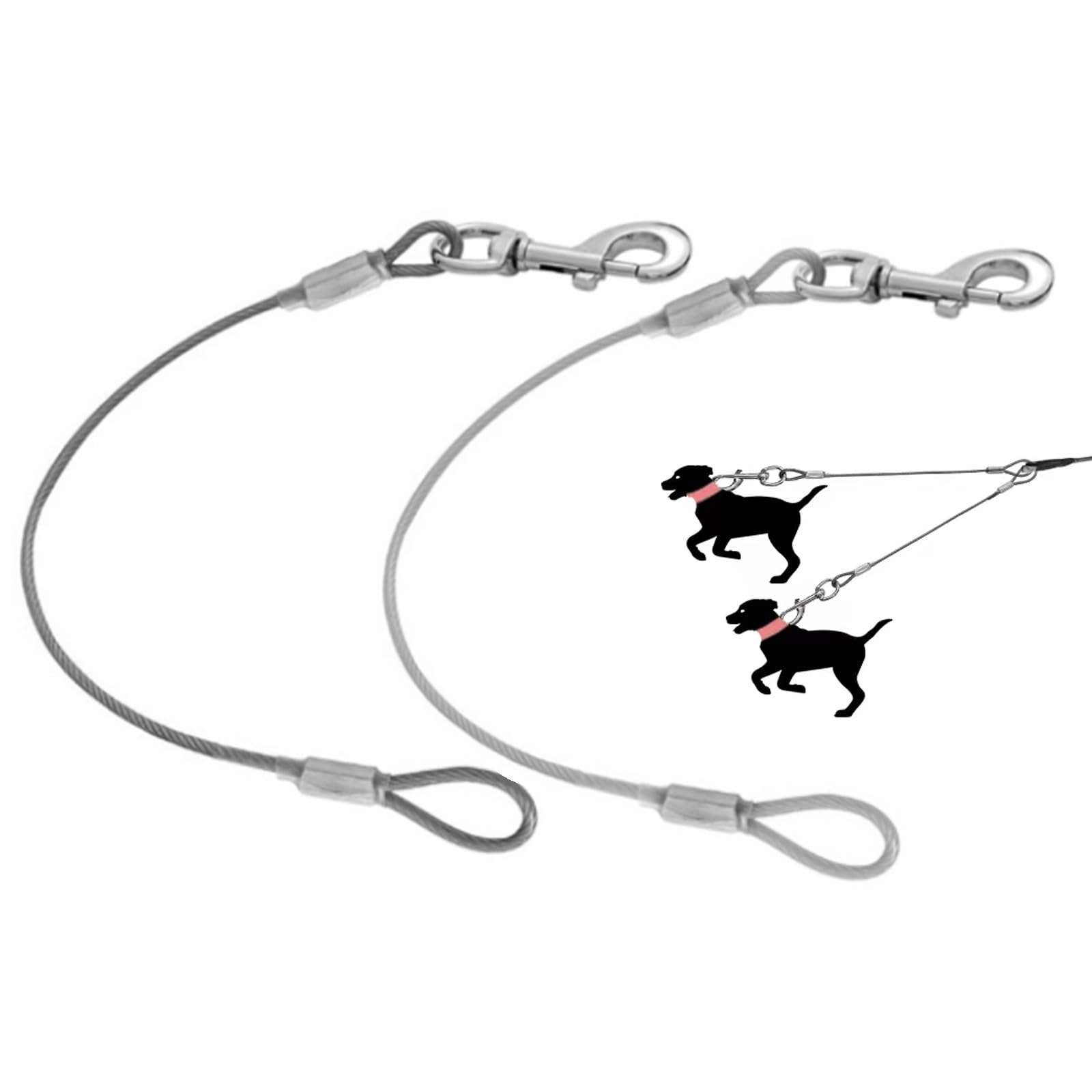 Miao Chuai Chew Proof Dog Leash Extension,Support Add To Any Leash & Collar & Harness,Dog Lead Extender For Large And Medium Dogs Walking Running And Training (2Pack Black+Transparent, 24 Inch/60Cm)