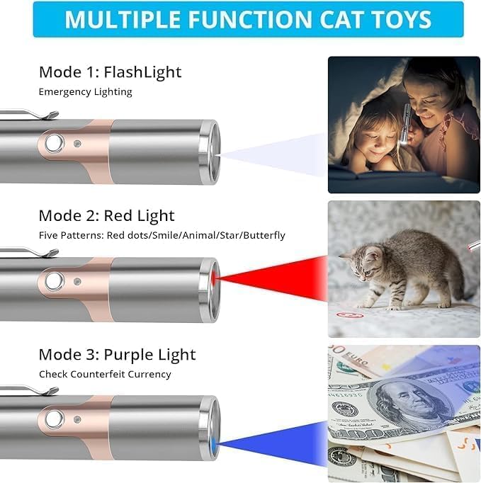 Lzonunl Cat Toy Set - 2 Rechargeable Interactive Mice, 3 Modes, Stainless Steel, Silver, Model 9130 for Cats and Dogs
