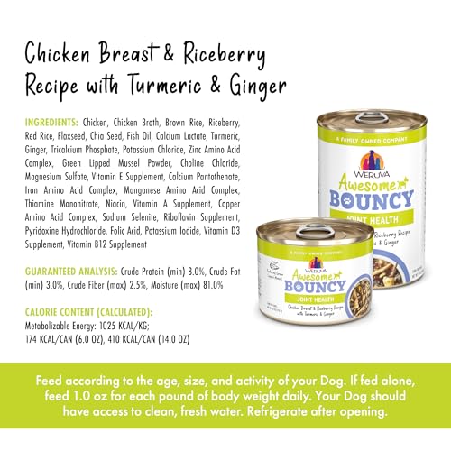 Weruva Awesome Bouncy Wet Dog Food, Chicken & Brown Rice, 6oz Can (Pack of 8)