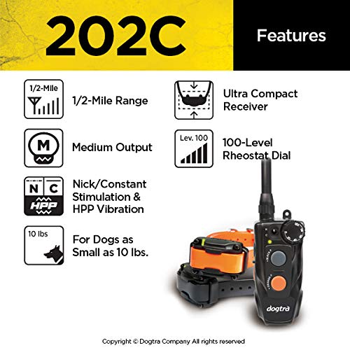 Dogtra 202C Remote Training E-Collar - 1/2 Mile Range - 2-Dogs System, Static, Vibration, Medium Output, Adjustable Levels, Wate