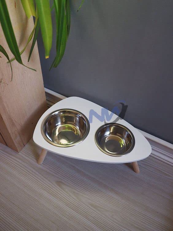 Nw Crafts Royal Design Wooden Dog & Cat Feeding Stand With 2 Stainless Steel Bowl For Water & Food Best Gift (White),?40 Cm,H_12