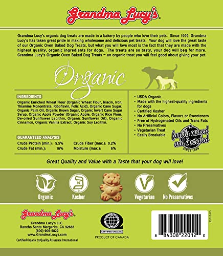 Grandma Lucy's Organic Oven Baked Dog Treats - Apple Flavor, 14 oz, Healthy Snack for Dogs
