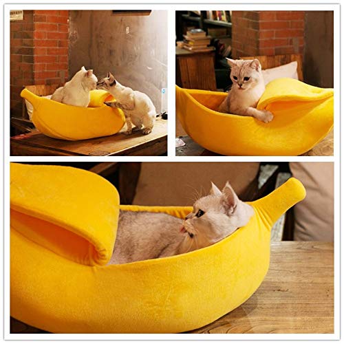 Petgrow Cute Banana Cat Bed House, X-Large 26.8"L, Plush Material, Soft Cuddle Bed for Cats, Kittens, Rabbits, Small Dogs, PG-2025