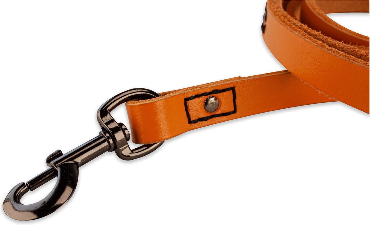 Brute Strength - Leather Dog Leash - 47Ft - Orange - Soft And Strong Full Grain Leather Leash For Large And Medium Dogs - Dog Tr