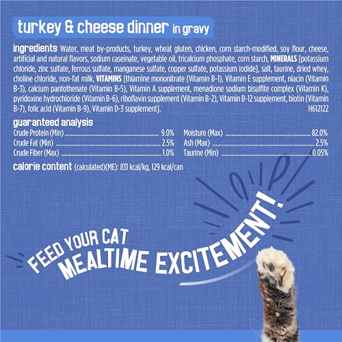 Purina Friskies Gravy Wet Cat Food Variety Pack, Shreds With Beef, With Chicken, and Turkey and Cheese Dinner - (Pack of 24) 5.5