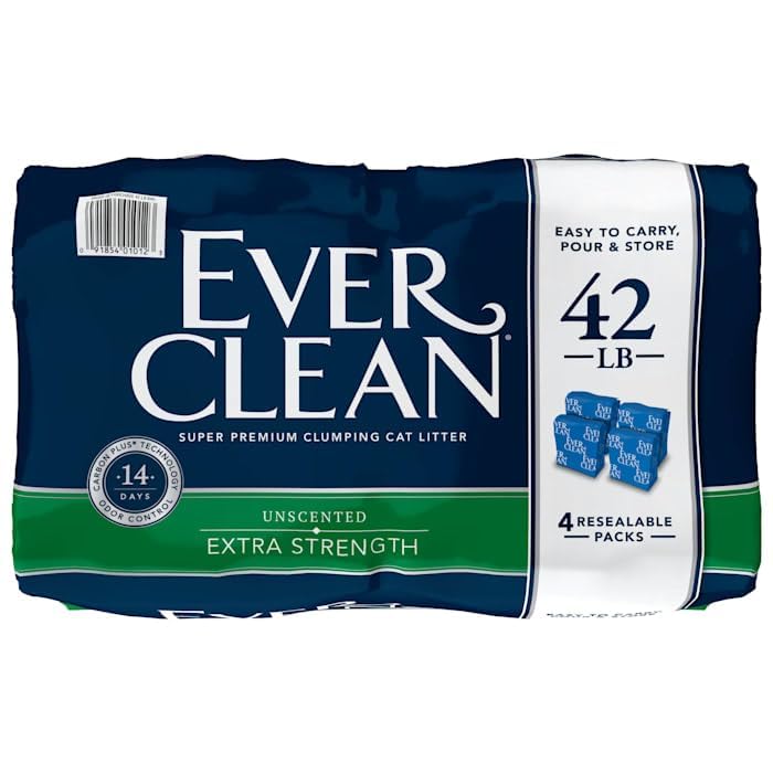 Ever Clean Extra Strength Clumping Cat Litter, Unscented, 42 lbs, Activated Carbon