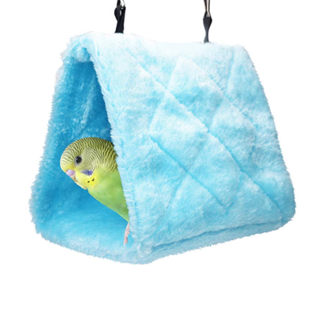 Cdycam Plush Pet Bird Hut Nest Hammock Hanging Cage Warm Nest Happy Snuggle Cave Tent (Blue, Small)