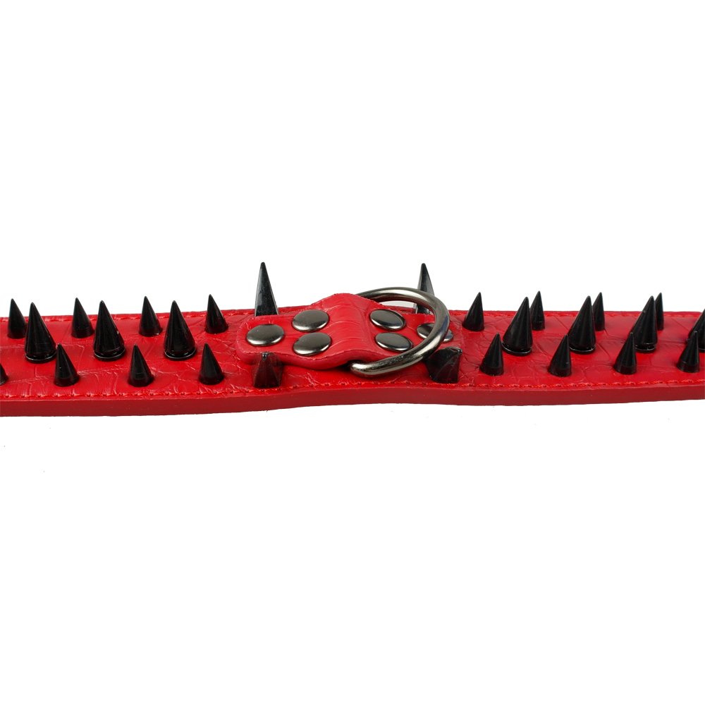 Berry Pet Sharp Spiked Studded Dog Collar - Stylish Leather Dog Collars - 2 Inch In Width Fit For Medium & Large Dogs - Such As Pitbull Mastiff - Black Rivets & Red Leather,21-24'