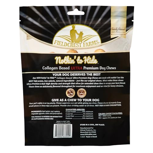 Fieldcrest Farms Nothin to Hide Collagen-Based Dog Chews, Wishbone, Beef Flavor, Ultra-Premium, for Dogs Over 50lbs, Easily Dig