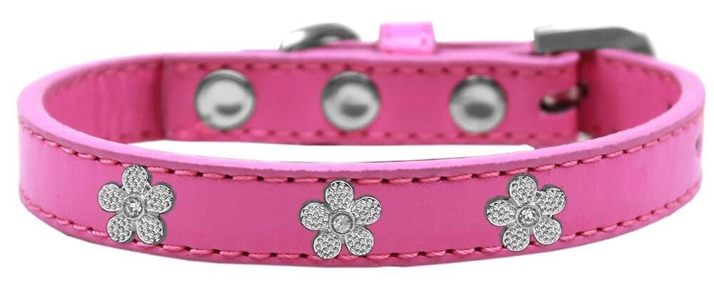 Dog, Puppy & Pet Widget Fashion Collar, Silver Flower Black 14