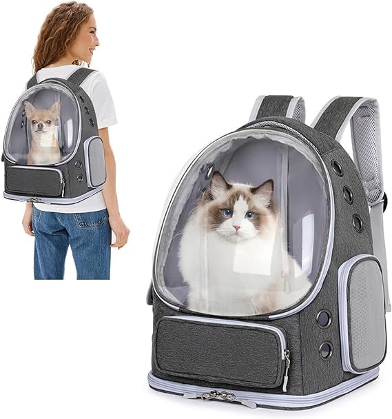 BLURISM Grey Cat Carrier, Cats Backpack Carrier, Large Pet Carrier for Cat Under 10 lbs, Dog and Small Pet, Breathable Cat Bag C