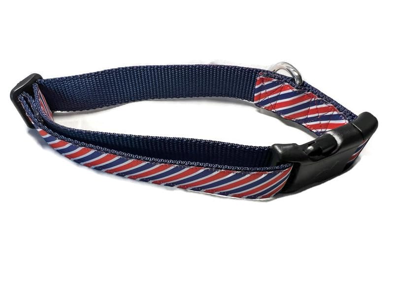 American Dog Collar, Caninedesign, Stars, Red, Blue, 1 Inch Wide, Adjustable, Plastic Buckle, Quick Release, Medium And Large (L