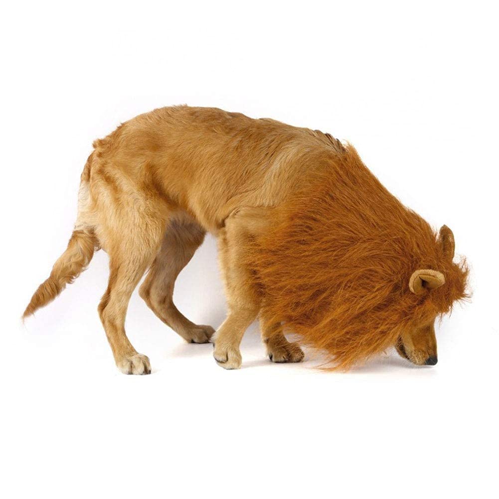 6Miles 1 Pcs Light Brown Adjustable Washable Comfortable Funny Lion Mane Wig With Ears For Dog And Cat Costume Pet Fancy Hair Cl