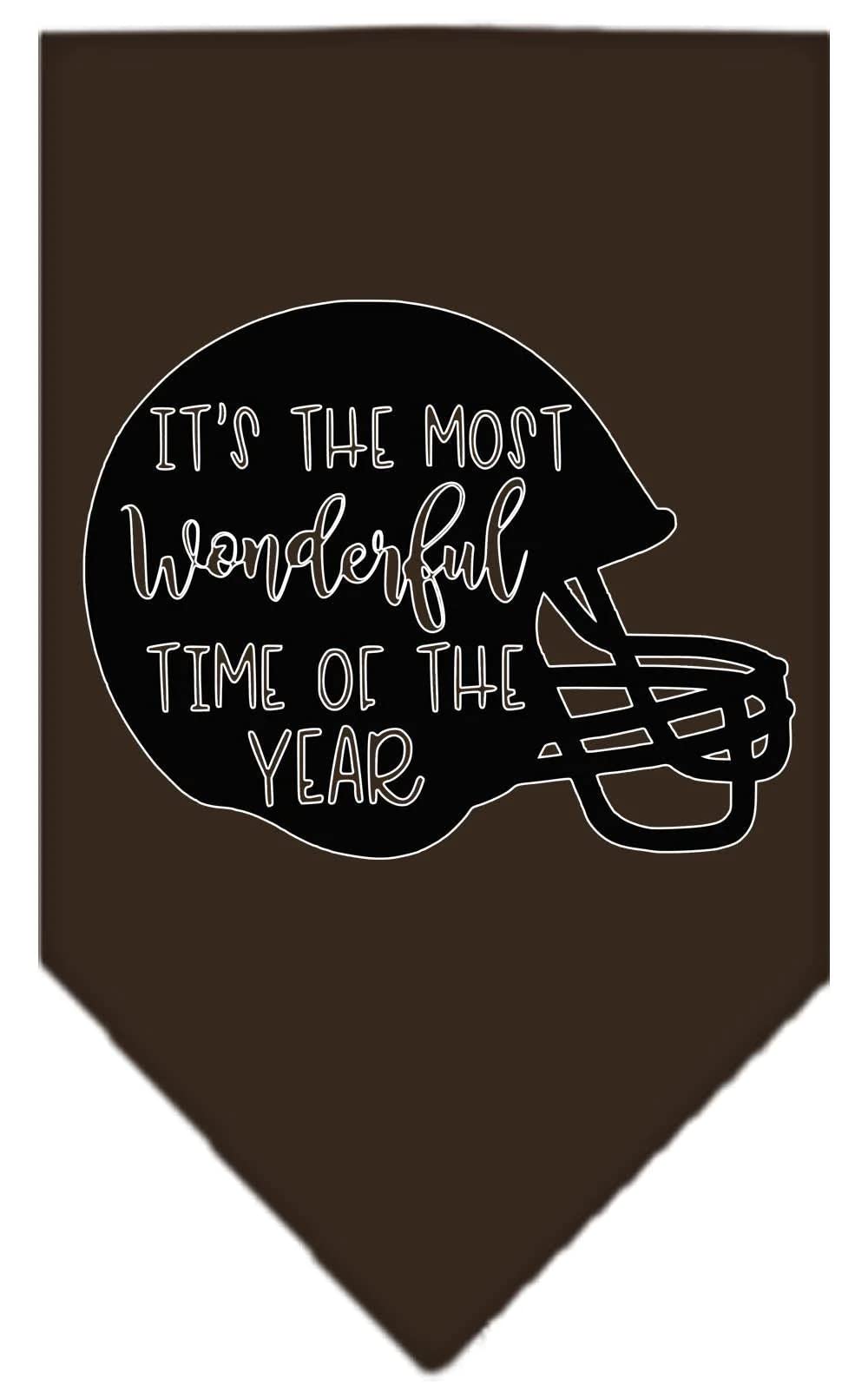 Pet and Dog Bandana Screen Printed, "It's The Most Wonderful Time Of The Year (Football)" Cocoa Large