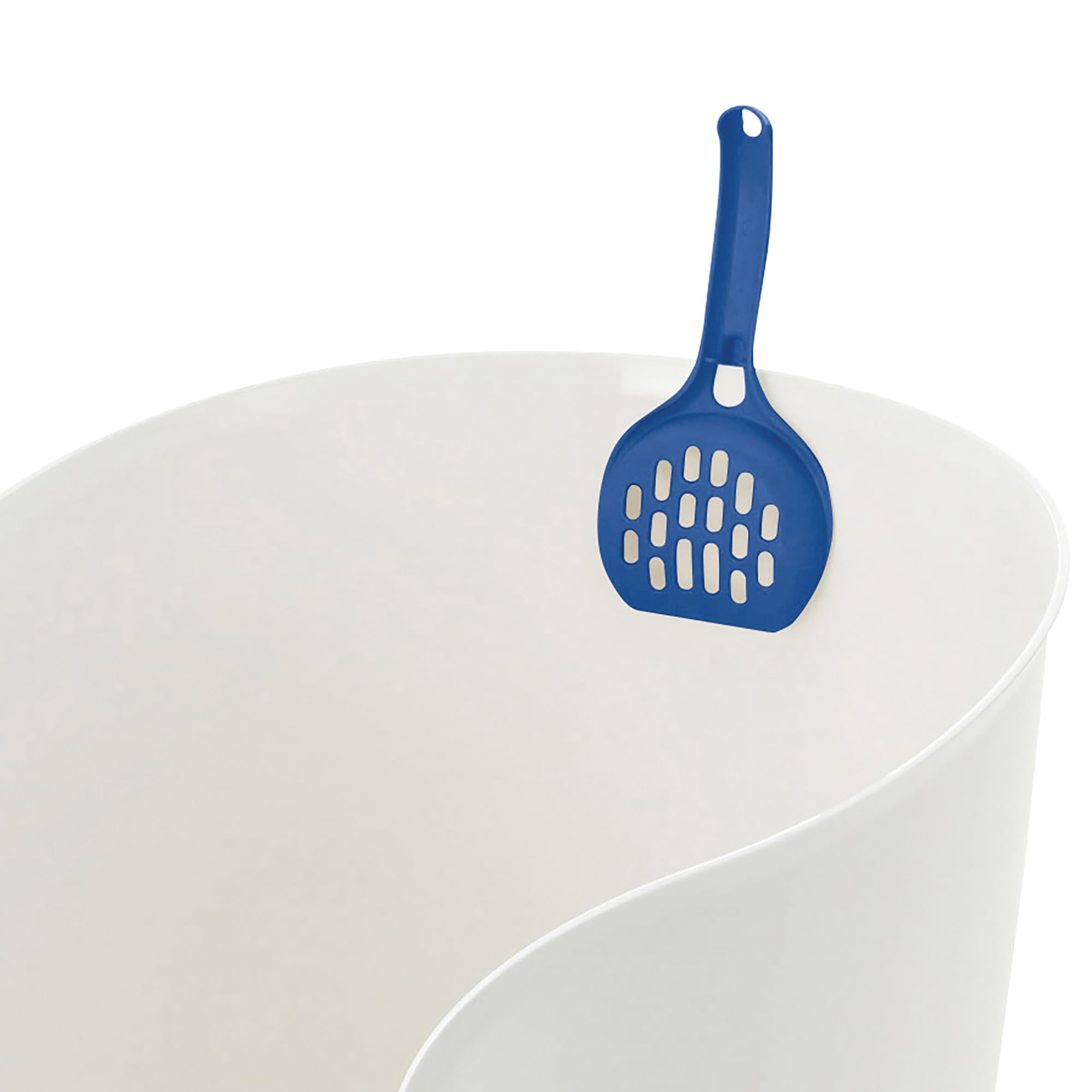 Richell Usa - Paw Trax High Wall Cat Litter Box In White/Blue - High Sides Waste Box, Anti-Tracking Grate, Included Scooper, 19.