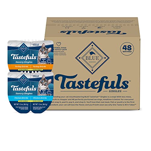 Blue Buffalo Tastefuls Savory Singles Natural Wet Cat Food Cuts In Gravy, Chicken and Turkey Variety Pack, 2.6-oz. Trays, 24-Cou
