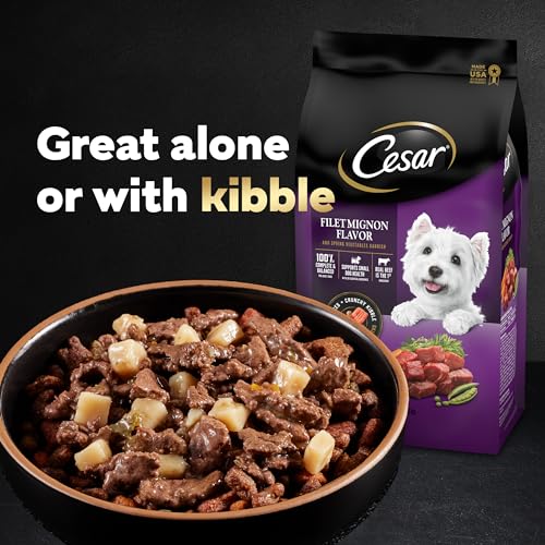 CESAR HOME DELIGHTS Adult Wet Dog Food & Classic Loaf in Sauce Variety Pack, 3.5 oz. Easy Peel Trays, Pack of 36