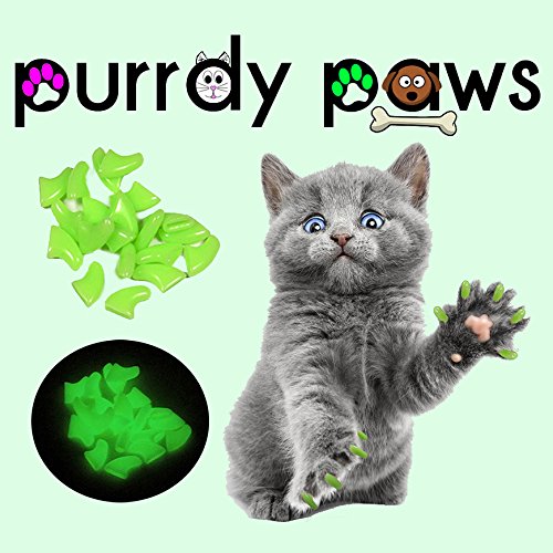 Purrdy Paws Soft Nail Caps for Cats - 40 Pack Medium Green Glow in the Dark