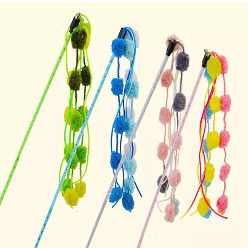 Dog Trust 2 Pcs Cat Teaser Wand Toys  Long Rod With Woolen Balls, Interactive Play And Training Aid For Kittens, Plastic Pet To
