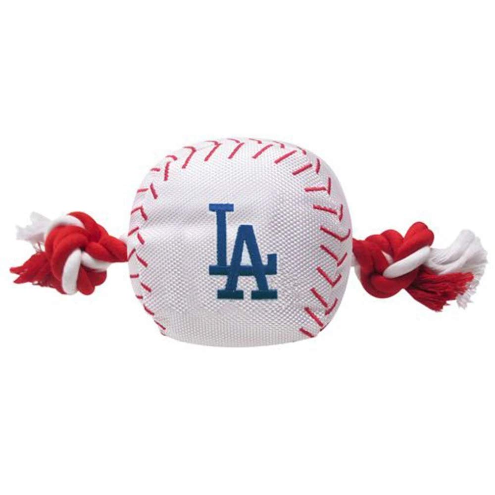 MLB LOS ANGELES DODGERS Baseball Rope Toy for DOGS & CATS. Tough nylon, Sporty Baseball Design, Heavy-duty ropes with Inner SQUE