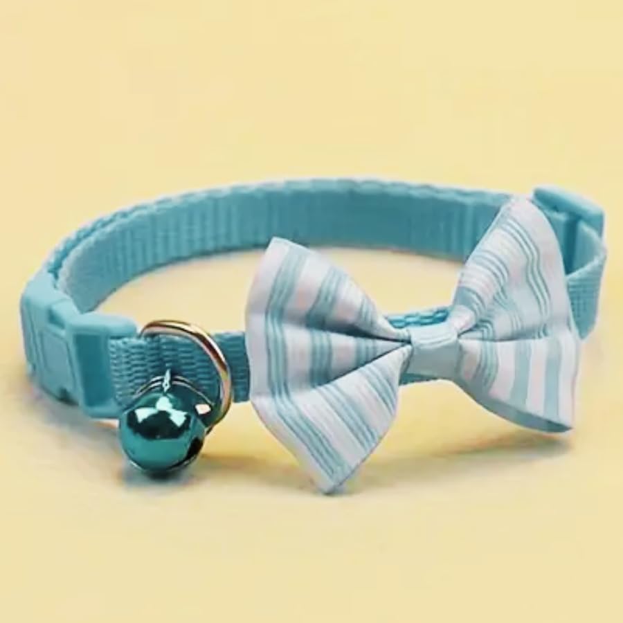 Dog Trust Cute Dog Collar Belt With Bell And Striped Printed Bow Tie, Stylish And Safe Design For Puppies And Small Dogs, Perfec