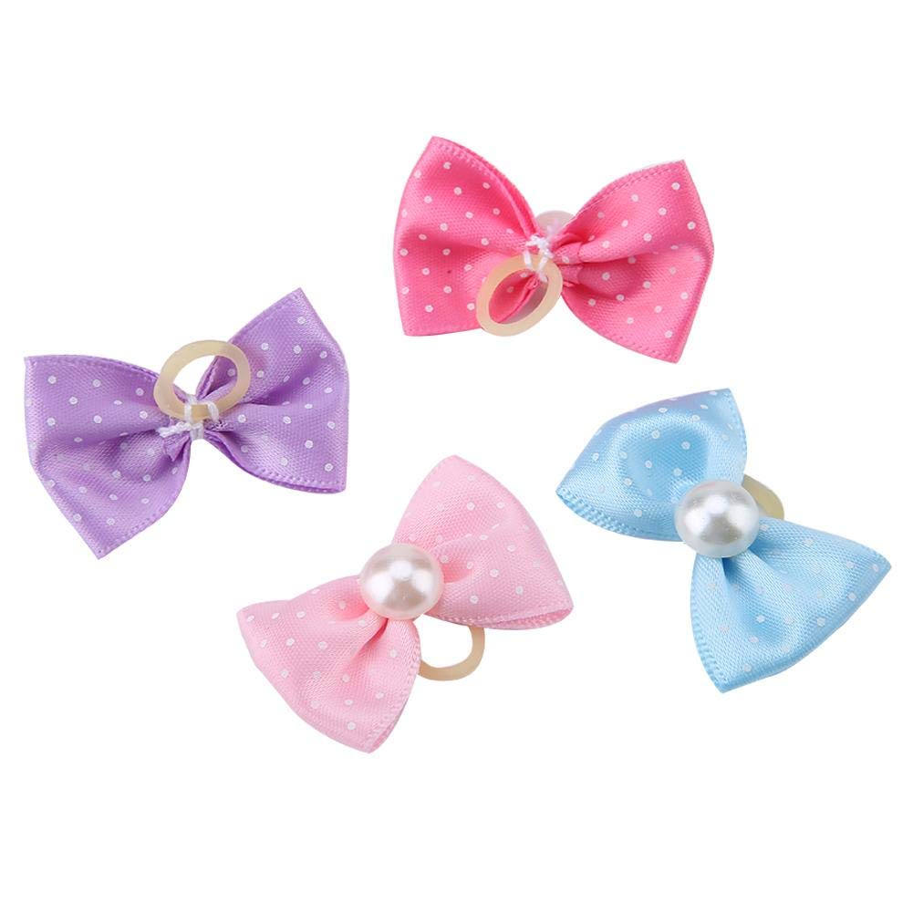 Heepdd 20Pcs Pet Grooming Bowsknots With Faux Pearls - Hair Bands For Cats, Dogs, Kittens, Puppies