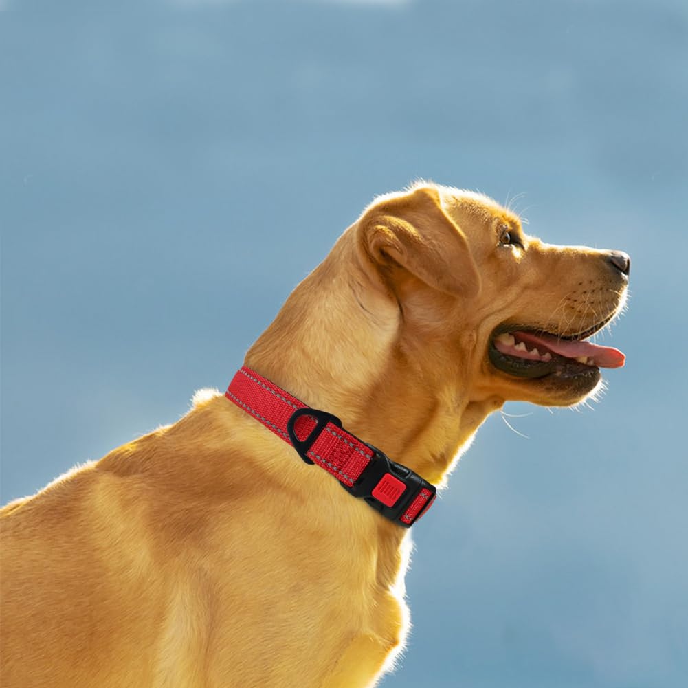 Taglory Reflective Dog Collar With Safety Locking Buckle, Adjustable Nylon Pet Collars For Extra Large Dogs Female Male, Red, Xl