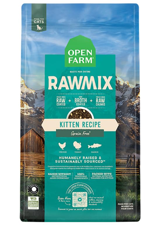 Open Farm, RawMix Dry Cat Food, Protein-Packed Kibble Coated in Bone Broth with Freeze Dried Raw Chunks, Formulated for Kittens,