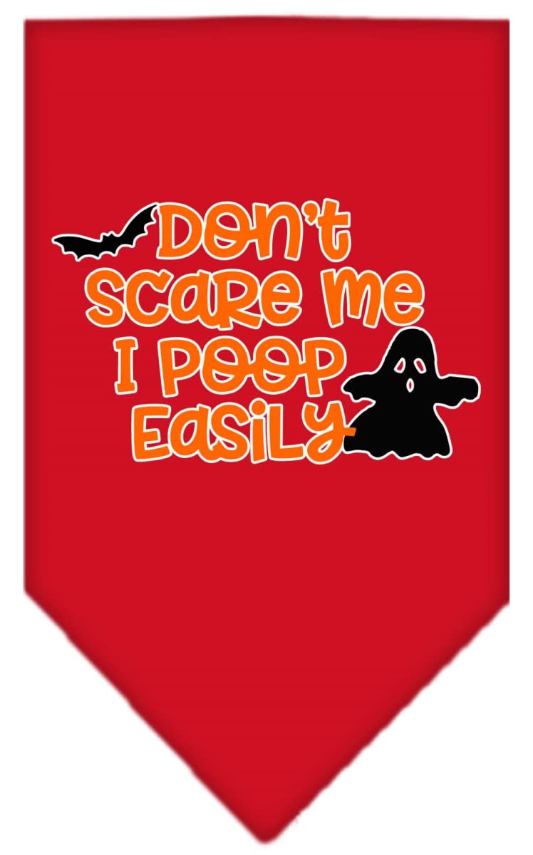 Halloween Pet and Dog Bandana Screen Printed, "Don't Scare Me, I Poop Easily" Red Large