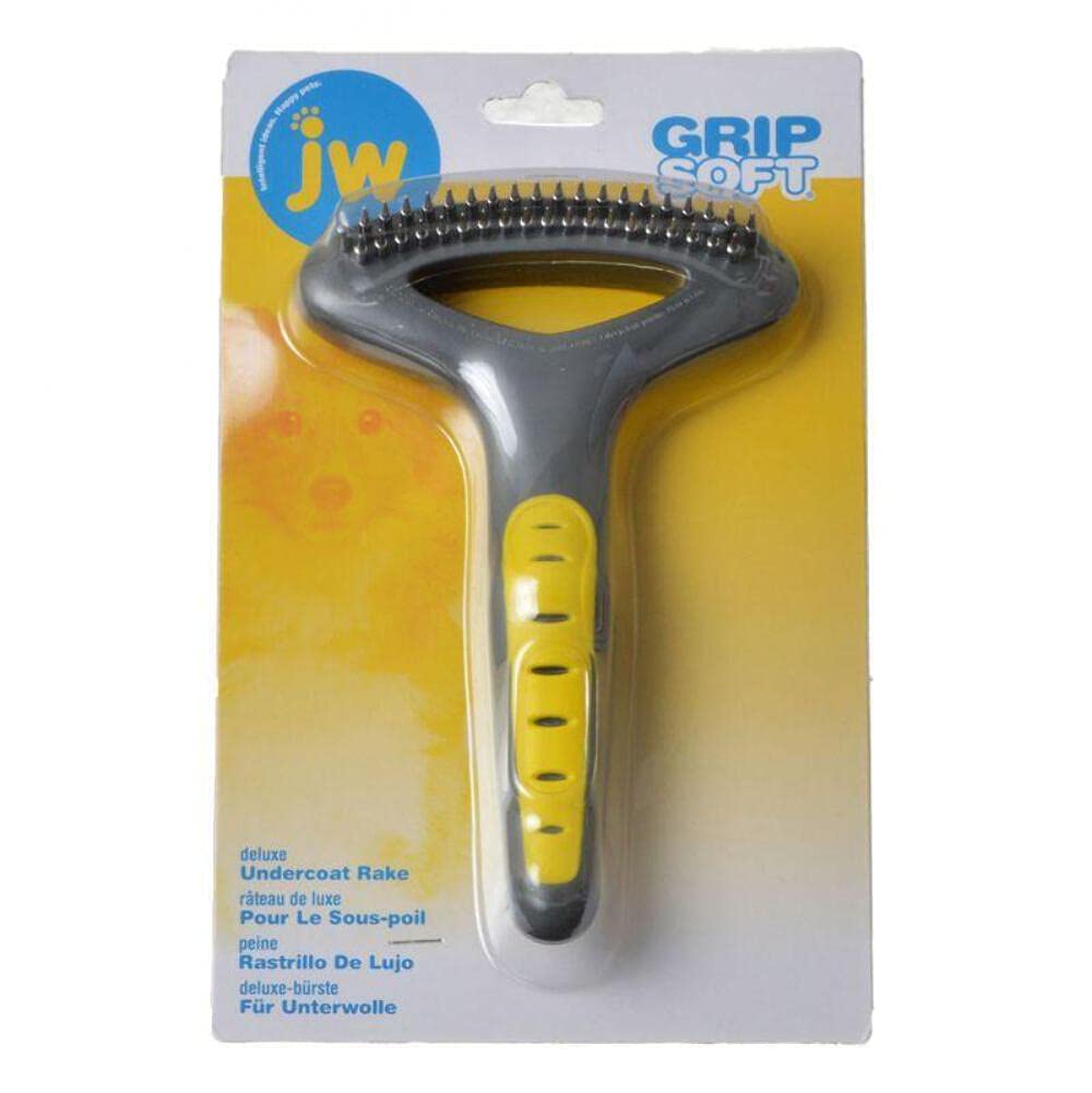 JW Pet Company GripSoft Double Row Undercoat Rake Dog Brush, Black, Yellow, 1
